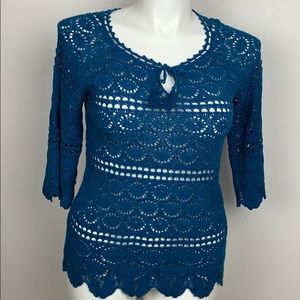 Lucky Brand Teal Blue Crochet Tunic